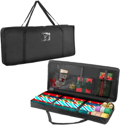 Dailygoods- Opbergtas Cadeaupapier - Organizer met 3 Vakken - Oxford-Stof - Waterafstotend - Lichtbestendig - 82 x 13 x 34 cm - Cadeaupapierdoos