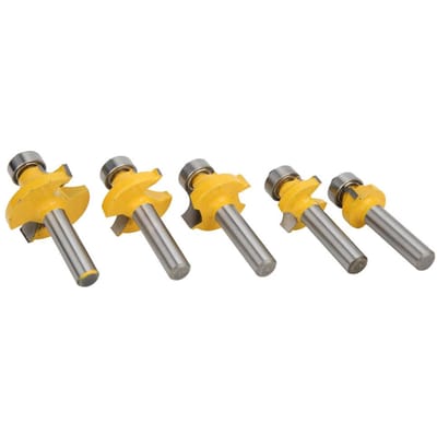 Lot de 5 fraises à défoncer, tige de 8 mm, surface peinte en alliage, fraises à défoncer rondes pour coins en R