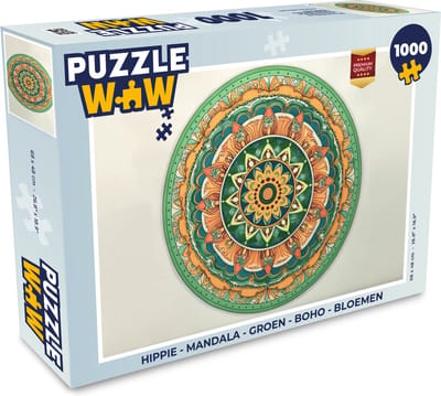Puzzel Hippie - Mandala - Groen - Boho - Bloemen - Legpuzzel - Puzzel 1000 stukjes volwassenen
