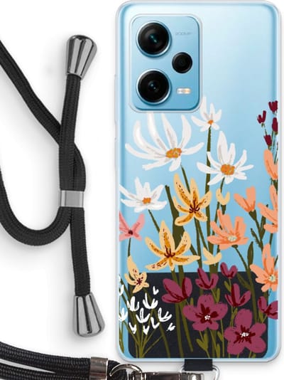 Case Company® - Hoesje met koord geschikt voor Xiaomi Redmi Note 12 Pro Plus hoesje met Koord - Painted wildflowers - Telefoonhoesje met Zwart Koord - Bescherming aan alle Kanten en Over de Schermrand