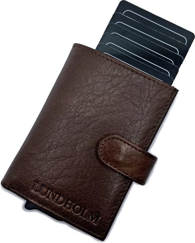Lundholm luxe pasjeshouder mannen uitschuifbaar met portemonnee bruin - pasjeshouder uitschuifbaar mannen creditcardhouder heren - cadeau voor man cadeau volwassen - portemonnee heren pasjes houder