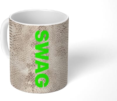 Mok - Koffiemok - Slangenprint - SWAG - Neon - Groen - Mokken - 350 ML - Beker - Koffiemokken - Theemok - Mok met Tekst