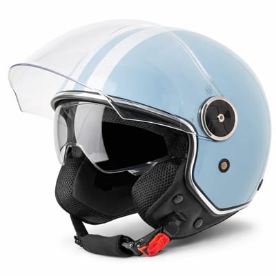 VINZ Arenas Jethelm met Zonnevizier - Scooterhelm voor Vrouwen - Motorhelm & Brommerhelm Dames - Licht Blauw - S