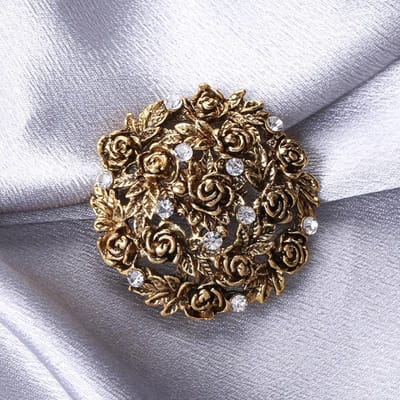 Retro Strass Bloem Broche Bloem Brokaat Roos Broche Eenvoudige Jas Vest Vaste Kleding Speld black