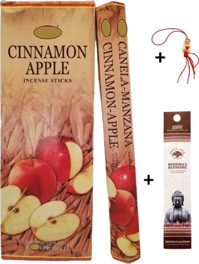 Doos met 120 stokjes - Wierook - Wierookstokjes - Incense sticks - Appel Kaneel - Cinnamon Apple + 5 mini wierookstokjes + Gelukspoppetje