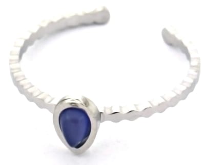 Ring met Druppel - RVS - One Size - Zilverkleurig en Blauw