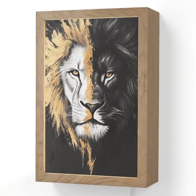 Wandlamp 20x30 cm - Oplaadbaar - Leeuw - Gesplitst - Zwart - Lijn - Wandlampen binnen woonkamer - Slaapkamer lamp met kabel - Decoratieve nachtlamp - Vloerlamp snoer