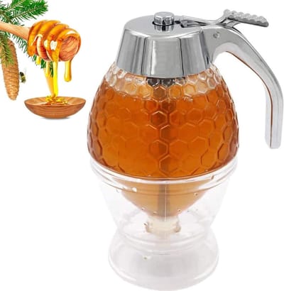 Siroopdispenser met standaard voor honing en ahornsiroop, druppelvrij en gematigde stroom, ideaal voor serveren en opslaan