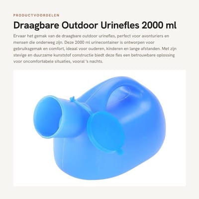 Dailygoods- Urinefles 2000 ml - Draagbare Urinefles - Kunststof - Deksel - Geschikt voor Mannen/Kinderen - Robuust en Duurzaam - Urinecontainer
