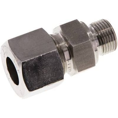G 3/8'' Buitendraad x 14S RVS Rechte Snijring Koppeling met FKM Afdichting 630 Bar DIN 2353 - FL2S-MC-STFP-038G-14-S