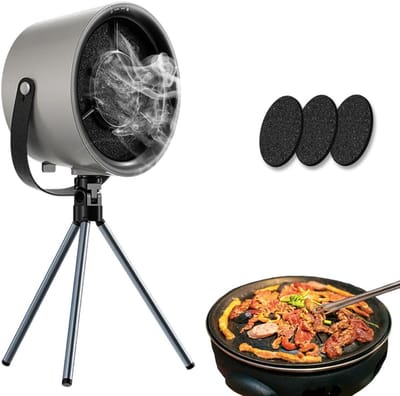Draagbare desktop afzuigkap, 3 snelheden, Afneembare en wasbare ventilator, Voor BBQ, koken, hotpot, camping en camper, Zwart