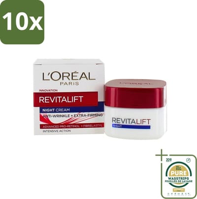 10 x L'Oréal Revitalift - Nachtcrème - Anti-Rimpel - Hydraterend en Verstevigend - 50 ml - Grootverpakking - Anti-rimpel Crème - Nachtcrème - Anti-aging Crème - Hydraterende Crème - Huidversteviging