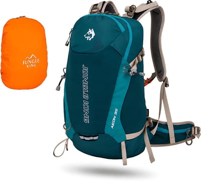 CarryQuest® - 35L Unisex Wandelrugzak - Lichtgewicht Nylon Hiking Backpack met Regenhoes, Rugventilatie, Ademend Draagcomfort & Meerdere Vakken - 50x33x19 cm - Blauw