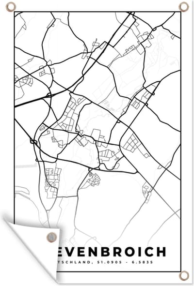 Muurdecoratie Grevenbroich - Plattegrond - Kaart - Stadskaart - 120x180 cm - Tuinposter - Tuindoek