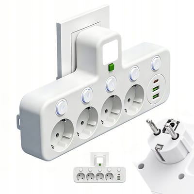 Stekkerdoos - Met 4 Stopcontacten & USB-C - 2500W 10A - Individuele Schakelaars - Nachtlamp - Veilig PC Materiaal - Voor Thuis, Kantoor & Slaapkamer