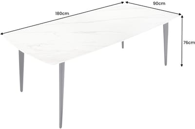 Eettafel MILANO 180 cm wit marmer keramiek zwart metalen frame - 44766