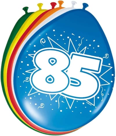 85 jaar verjaardag leeftijd ballonnen - 8x stuks - mix kleuren - feestartikelen/versiering
