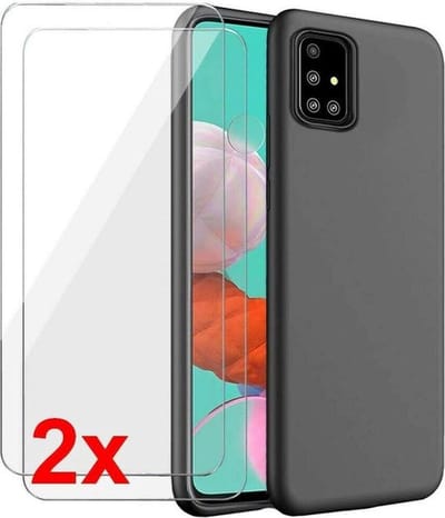Soft Back Cover Hoesje Geschikt voor: Samsung Galaxy A51 TPU Silicone rubberen + 1x Tempered screenprotector - zwart