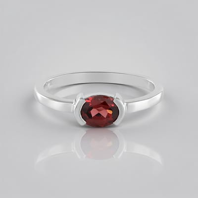 Cavill - Zilveren Ring - 925 Sterling Zilver Geplatineerd - Mozambique Granaat 1 376 ct Ovaal - Elegante Smalle Ring - Ringen Met Edelsteen
