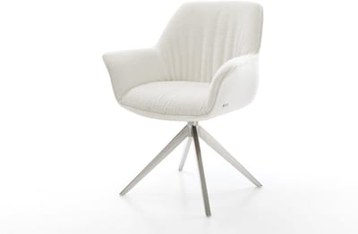 Eetkamerstoel Keila-Flex met armleuning kruisframe breed roestvrij staal bouclé zacht beige 360° draaibaar rocker-functie