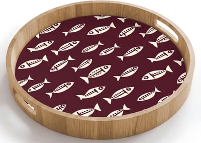 Dienblad rond 40x40 cm - Schootdienblad hout - Vissen - Grafisch - Patroon - Donker - Borrelplank rechthoek - Plateau houten dienbladen