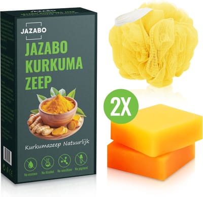 JAZABO Turmeric soap - Kurkuma zeep - 100% Natuurlijk - Gezichtsreiniging - Met Vitamine C - Anti littekens - Body wash - Douchezeep - Retinol - 100% Biologisch
