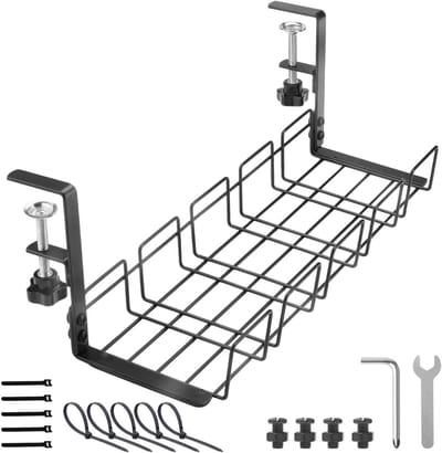 Kabelmanagement Onder Bureau, 15.7 Inch Metalen Organizer met Klem, Geen Boren, Deskcord Rack voor Kabelbeheer, Ideaal voor Thuis en Kantoor, Duurzaam en Kr scratchvrij