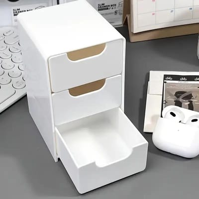 3-laags Plastic Cosmetica Opbergdoos Organizer met Lades Multifunctionele Aanrecht Opberging voor Sieraden Kantoorartikelen white