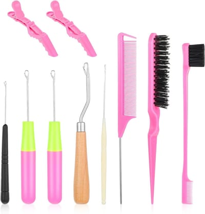 Professionele Haakset voor Haarstyling - 10 Stuks, Inclusief 5 Haaknaalden voor Diverse Maten, Ideaal voor Kleuren en Haarbehandelingen
