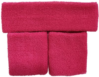 Donkerroze Zweetbandjes Set - Zweetbanden - Roze - 2 sets - 2x Hoofdband en 4 Polsbandjes - Pink - Badstof/Polyester - One size - Zweet banden set - 6-delig - CHPN