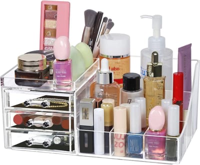 Stapelbare make-up organizer met 3 laden - Transparante acryl opslag voor cosmetica en sieraden