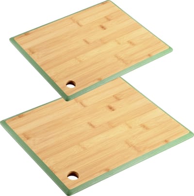 Kesper Keuken voedsel bereiden snijplanken voordeelset - 35 x 26 en 23 x 15 cm - bamboe hout - rand groen