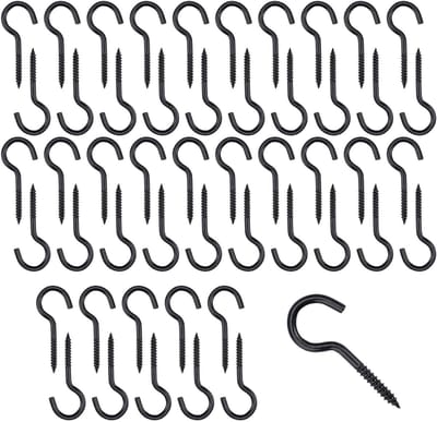 50 Stainless Steel Black Small Screw Hooks for Ceiling Lights, Light Chains, and Plants
