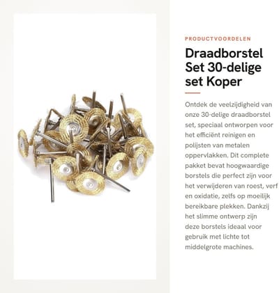 Dailygoods- Draadborstelset 30 Stuks - Borstelset Boormachine - Borstelstrip - Roestverwijdering - Polijsten - Geschikt voor Smalle Ruimtes