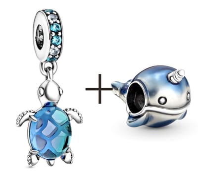 Fler® | 925 Sterling Zilver Bedel | Schildpad & Narwal | Turtle & Narwal | 925 Sterling Zilver | Zirkonia | Past op populaire bedel armbanden (standaard - 3mm) | armbandbedel | Bedels Charms Beads