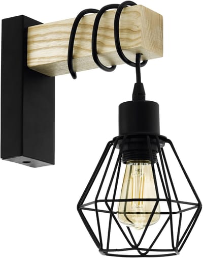 EGLO Townshend 5 Wandlamp - E27 - 27,5 cm - Hout - Zwart/Bruin - FSC Hout