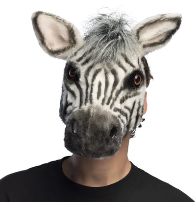 Boland - Pluchen masker Zebra Zwart - Volwassenen - Zebra - Grappig en Fout - Carnaval - Themafeest