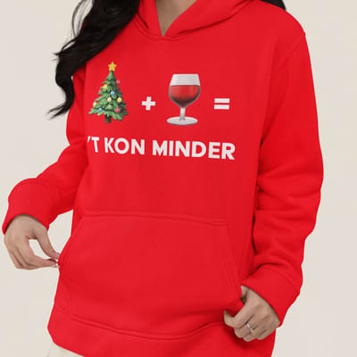 Foute Kerst Hoodie Rood += ’t Kon minder XS - Uniseks Pasvorm - Kerstkleding Voor Dames & Heren