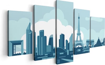 Artaza Canvas Schilderij Vijfluik Skyline Van Parijs - Abstract - 100x50 - Foto Op Canvas - Canvas Print