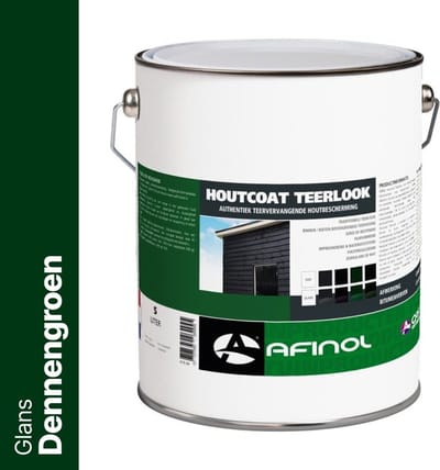 Afinol Houtcoat Teerlook Glans Dennengroen 5 liter - Bescherming tegen weersinvloeden - UV bestendig - Niet kleverig - Dekkende Hout Beits - In Mat of Glans - In Zwart, Antraciet en Groen