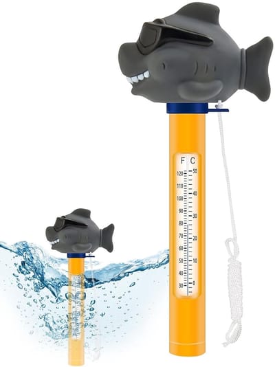 Drijvende thermometer voor zwembad, zwembadthermometer, waterthermometer in cartoonvorm, drijvende thermometer met draad, voor buiten/binnen, badkuipen