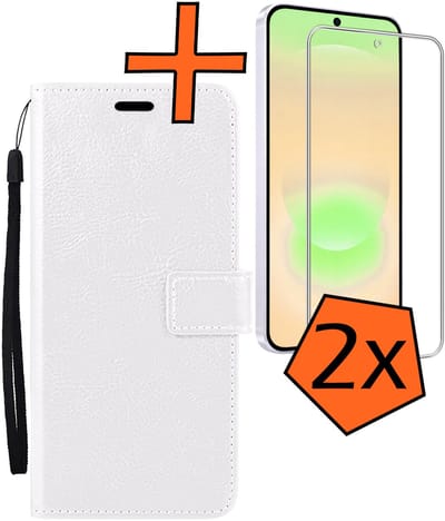 Hoes - Met 2x Screenprotector - Geschikt voor Samsung Galaxy A37 - Luxe Pasjeshouder - Bookcase Portemonee - Flip Case - Kunstleer Book Case - Flipcase Hoes - Book Cover - Walletcase - PortemonneeHoes - Wit