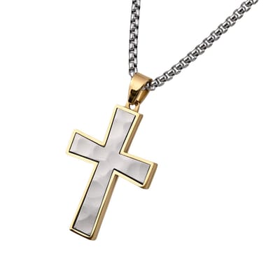 Decopatent - RVS Kruis Ketting 60 cm - Zilver & Goudkleurige Kruishanger - Christelijke Halsketting met Schakelketting voor Heren & Dames - Stijlvolle RVS Ketting