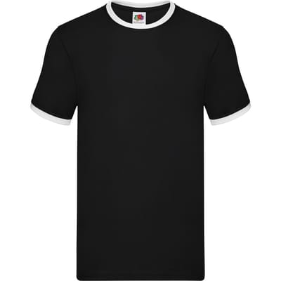 Fruit of the Loom Heren Ringer T-Shirt (Zwart/Wit)