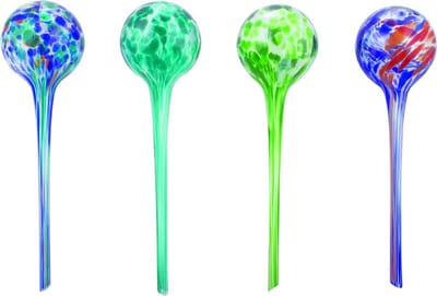 Gieten Globe Set - Decoratieve Watergevers - Planten Water Geven - Handgeblazen Glas - 4 Delig - Kleurrijk