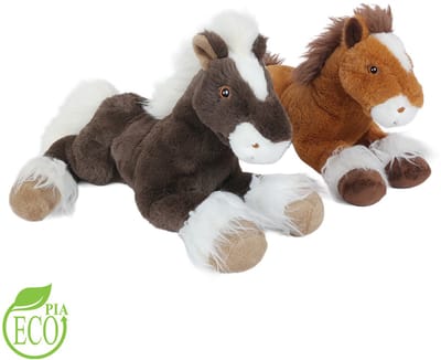 PIA Soft Toys - Set van 2 Pluche Paardjes - liggend - 2 ass. - zwart/bruin - ECO - 23 cm