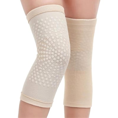 Zelfverwarmende ondersteuning Kniebeschermer Kniebrace Warm voor gewrichtspijn Verlichting Letsel Herstelriem Beenwarmer XL beige
