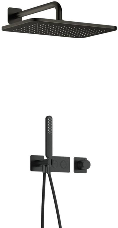 Hotbath Gal - GL106 - Inbouw Regendoucheset - Geborsteld Gunmetal PVD - Thermostatisch - Wandarm 35 cm - Hoofddouche 270x400 mm - Staafhanddouche - met GL106