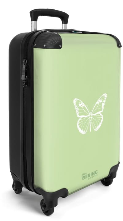 NoBoringSuitcases.com® - Handbagage koffer lichtgewicht - Reiskoffer trolley - Groen met witte vlinder - Rolkoffer met wieltjes - Travel suitcase cabin - Reistrolley met TSA slot - Past binnen 55x40x20 en 55x35x25 - Kleine valiezen