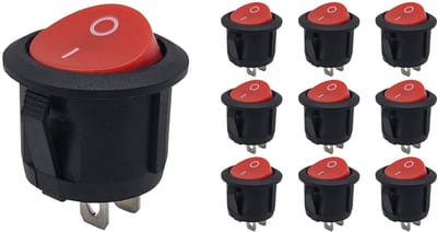 ProRide Mini Wipschakelaar ON/OFF KCD2-10 - 2-pins - Ø13.8mm - Rond - 250V/3A - Rood - 10 stuks